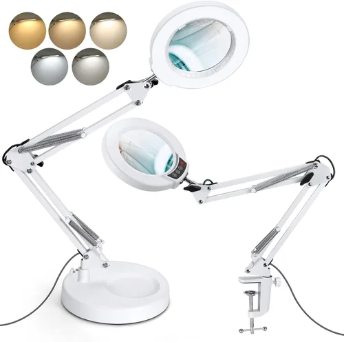Miniatura 8 de Lupa 12X con luz, botón de actualización Krstlv 5 modos de color, regulable 2 en 1, lámpara de escritorio con luz LED 2 en 1, lupa manos libres