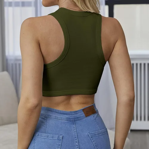 Miniatura 2 de Abardsion - Camiseta corta sin mangas con cuello redondo y espalda cruzada, de punto acanalado, para mujer