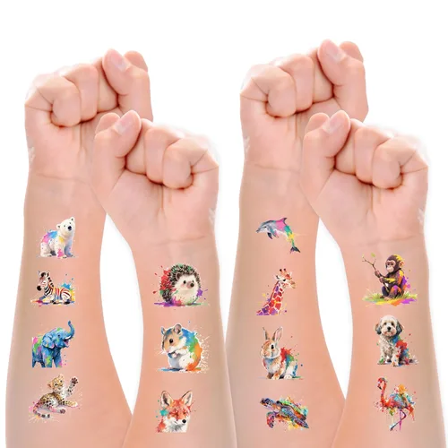 Miniatura 9 de Juego de tatuajes temporales de animales de acuarela de 216 piezas (36 hojas) para niños, calcomanías de animales lindos para niñas, niños, cuerpo
