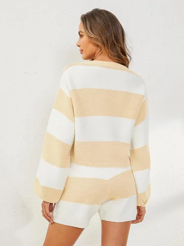 Miniatura 4 de YKR Conjunto de 2 piezas para mujer, suéter de manga larga y pantalones cortos de descanso