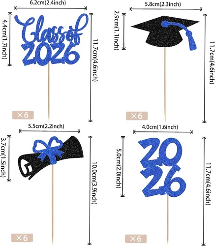 Miniatura 2 de 24 piezas 2026 temáticas de graduación 2026 decoraciones para cupcakes con purpurina clase de 2026 Diploma Congrats 2026 Tapa de graduación