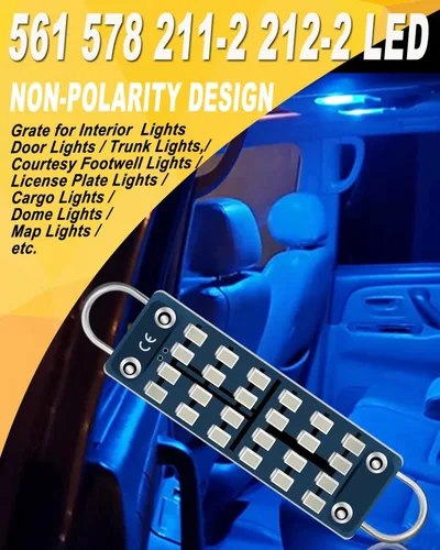 Miniatura 2 de Qasim 44mm (1.73") Bombilla LED de circuito rígido brillante azul, sin polaridad 12V 211-2 212-2 561 562 567 564 RL4410 Luz interior para espejo