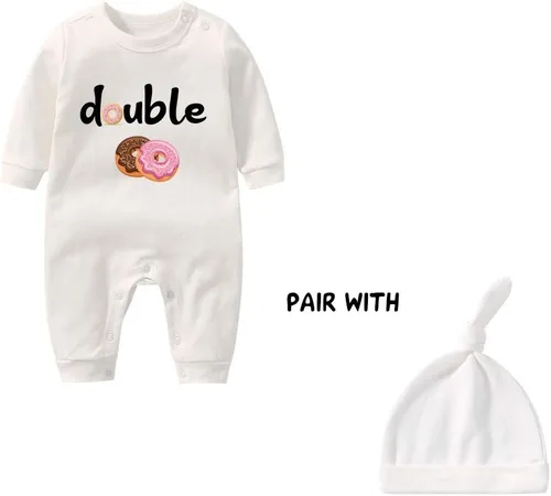 Miniatura 30 de YSCULBUTOL Conjunto de mameluco para bebé gemelos, divertido doble problema, lindo mameluco para niña, mono gemelo, conjunto de sombrero