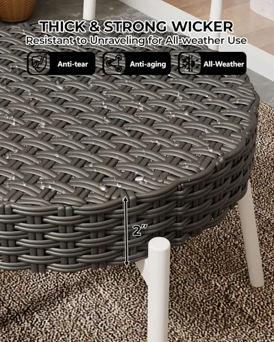 Miniatura 6 de GarveeLife - Juego de 3 piezas de muebles de mimbre para patio estilo bistró, sillas de comedor para exteriores, incluye 2 sillas de ratán y mesa