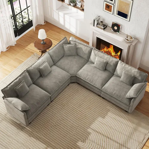 Miniatura 46 de WorthFurni Sofá Seccional Modular de 111.4", Sofá de Nube en Forma de U con 2 Otomanas Móviles, Cómodo Sofá de Chenille de Asiento Profundo