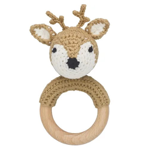 Miniatura 9 de Joliecraft Juguete de sonajero de madera natural para bebé, suave con anillo para dentición para lactantes, cordero color crema