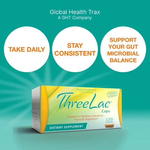 Miniatura 3 de Global Health Trax GHT - Cápsulas probióticas ThreeLac, 120 unidades, apoyo digestivo integral para hombres, mujeres y niños, sistema inmunológico