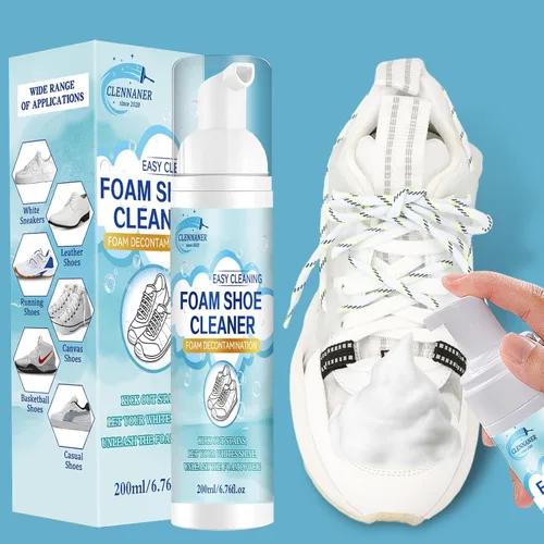 Kit de limpieza de zapatos, limpiador de zapatos blanco de 6.76 onzas, elimina la suciedad y las manchas, kit de limpiador de zapatos con cepillo y