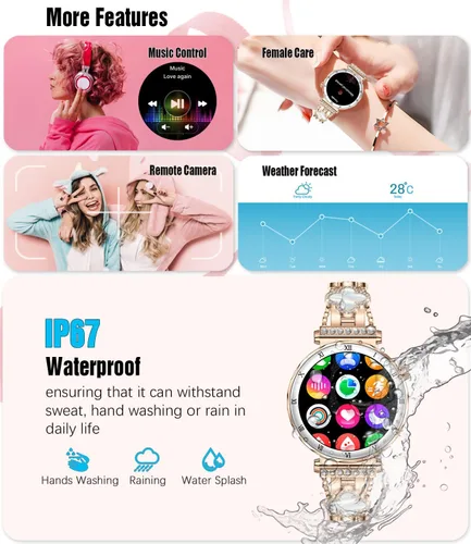 Miniatura 6 de Reloj inteligente para mujer, pantalla AMOLED HD de 1.19 pulgadas, reloj inteligente para mujer, rastreador de actividad física con monitor de Oro