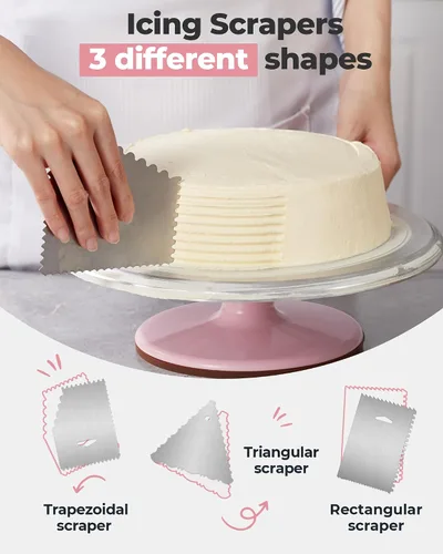 Miniatura 4 de Kootek Juego de tocadiscos de aluminio para tartas, herramientas para hornear con soporte giratorio de 12 pulgadas para decorar, espátula