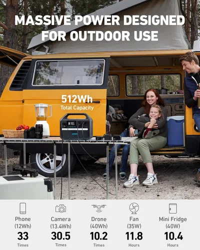 Miniatura 6 de Anker Generador solar 535, potencia de 512 Wh con panel solar de 100 W, estación de energía con LiFePO4, 4 salidas de CA de 110 V, salida USB-C PD