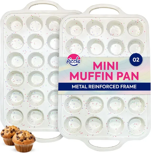 Miniatura 10 de RICCLE Moldes de silicona para magdalenas para hornear con marco reforzado de metal, molde para magdalenas de 12 tazas, 2 bandejas para magdalenas