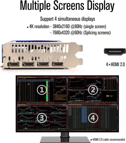 Miniatura 3 de Tarjeta gráfica GTX 1050 Ti 4 GB 4HDMI 128-Bit Quad Monitor Tarjeta de Video GDDR5 para múltiples pantallas, proyección o pared de video