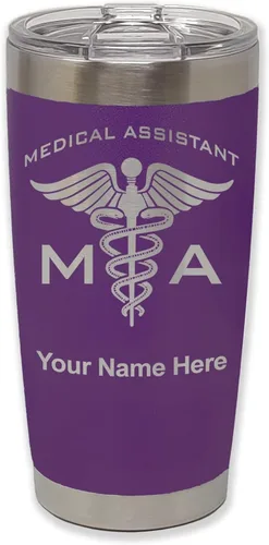Miniatura 83 de LaserGram Taza aislada al vacío de 20 onzas, asistente médico MA, grabado personalizado incluido (rosa)