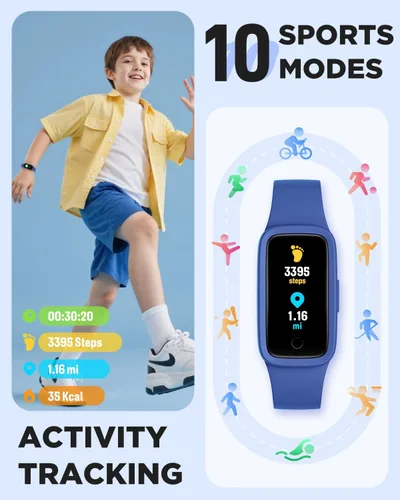 Miniatura 4 de BIGGERFIVE Vigor 3 - Reloj de seguimiento de actividad física para niños, pantalla AMOLED, no necesita aplicación, no necesita teléfono, resistente
