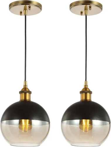 JONATHAN Y JYL3513A-SET2 Nixon - Colgantes LED ajustables de 7.5" con 1 luz, diseño moderno de mediados de siglo, metal/vidrio, para dormitorio,