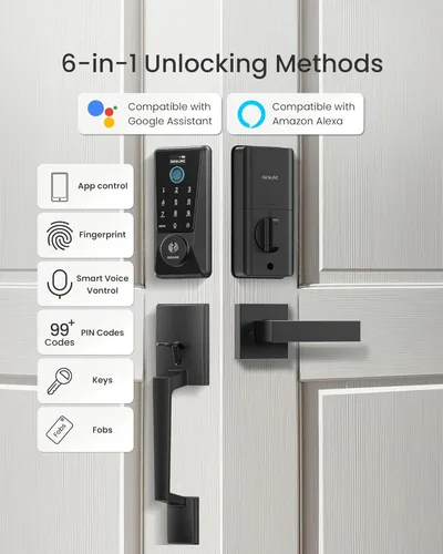 Miniatura 5 de DESLOC Smart Lock D110 Plus, cerradura de puerta delantera inteligente con huella digital WiFi con teclado de pantalla táctil, control remoto