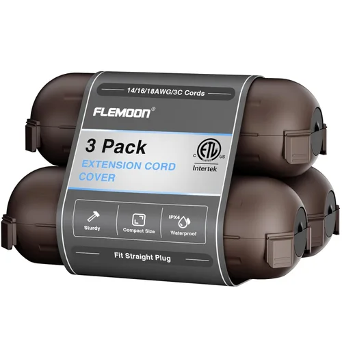 Miniatura 12 de Flemoon [Paquete de 3] Cubierta de cable de extensión para exteriores, impermeable, resistente a la intemperie, caja de conexión eléctrica
