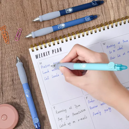 Miniatura 5 de BAYTORY 8 piezas de lindos bolígrafos de gel retráctiles y borrables, bolígrafo de tinta azul y negra con borrador transparente, escritura suave