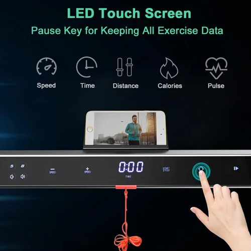Miniatura 8 de GYMAX Caminadora plegable para debajo del escritorio, 4.75 HP 2 en 1 con control de frecuencia cardíaca, control de aplicación, pantalla táctil LED
