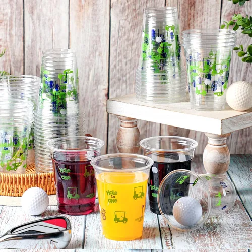 Miniatura 3 de Qinyoung 100 unidades de suministros para fiestas de pelotas de golf Masters a granel, vasos de plástico transparente de 12 onzas, desechables, Azul