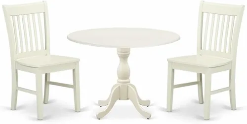 East West Furniture DMNF3-LWH-W - Juego de comedor de 3 piezas que contiene una mesa de comedor redonda con gotas y 2 sillas de cocina, 42 x 42