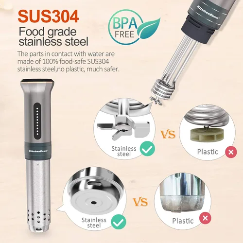 Miniatura 2 de KitchenBoss Sous Vide - Máquina de cocción al vacío: Circulador de inmersión térmica ultra silenciosa de 1100 W IPX7 resistente al agua, pantalla