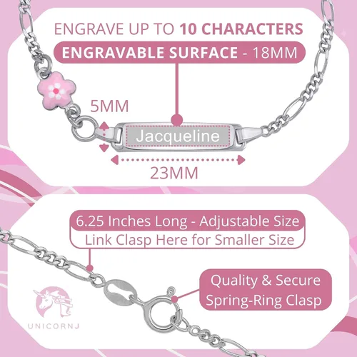 Miniatura 2 de UNICORNJ Pulsera de plata de ley 925 Italia con nombre para niños o bebés pulseras de identificación grabadas personalizadas para niños cadena