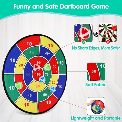 Miniatura 6 de Juego de Diana de Dardos para Niños - 29 pulgadas, Juegos de Mesa con 16 Pelotas Adhesivas, Juguetes de Verano para Interiores y Exteriores