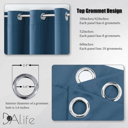 Miniatura 3 de DUALIFE Cortinas Azul Medianoche de 63 Pulgadas de Largo para Habitación de Niños, 2 Paneles, Cortinas con Ojales Boho para Dormitorio, Azul Denim