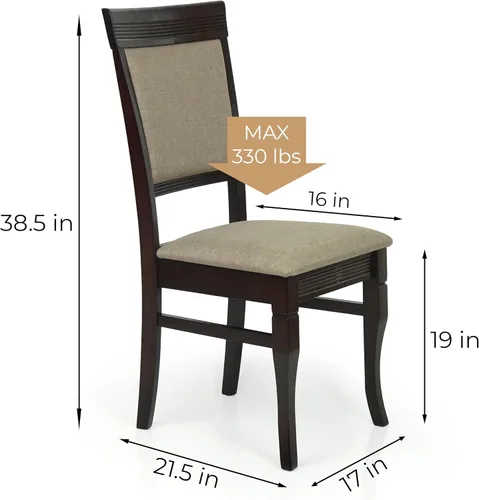 Miniatura 5 de Juego de mesa de comedor de 3 piezas, 2 sillas tapizadas Ronda de madera maciza de estilo clásico con mesa de comedor redonda, juego de cocina