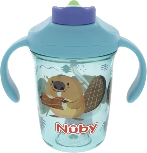 Miniatura 11 de Nuby Taza multifunción 2 en 1 para niños pequeños con popote con peso de 360° y boquilla dura, 8 onzas, asas de fácil agarre y tapa abatible, más