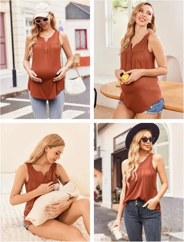 Miniatura 3 de Ekouaer Camisetas sin mangas para lactancia materna para mujer, de doble capa, ropa de embarazo de verano