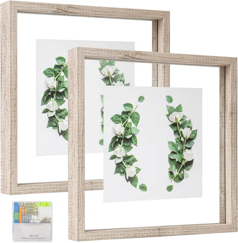 Miniatura 28 de MUYE Marcos flotantes de 5 x 7 pulgadas, patrón de madera blanca y beige envejecida, marco de fotos de doble cristal para mostrar fotos de cualquier