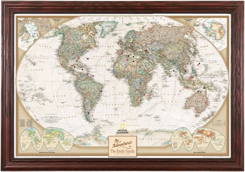 Miniatura 31 de Mapamundi con alfileres, personalizado, ejecutivo, con marco de 24 x 36" y alfileres, Negro (Rustic Black), 24 x 36 pulgadas Marco negro rústico