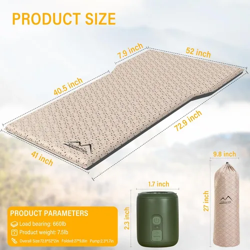 Miniatura 5 de Colchoneta de Aire para SUV Cama de Coche, Almohadilla Inflable para Coche y Camping con Bomba de Aire, Colchón de Camping de Espuma Viscoelástica