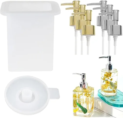 Miniatura 10 de Molde de resina para botella, 1 juego de molde de resina para botella de baño + paquete de 6 dispensadores, botella de bomba para almacenamiento