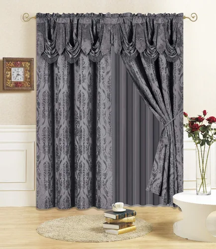 Miniatura 9 de All American Collection Nuevo juego de cortinas de 4 piezas con cenefa adjunta y transparente con 2 alzapaños incluidos