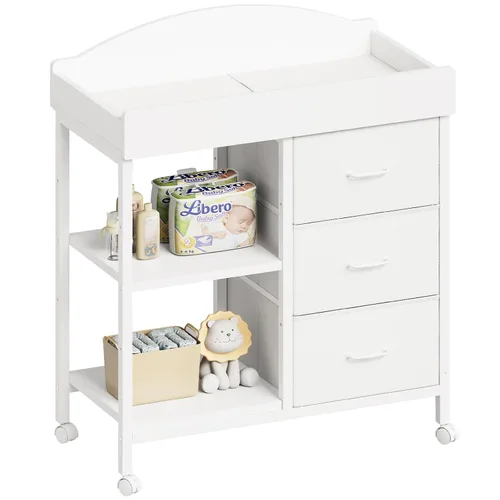 Miniatura 11 de YeTom Mesa Cambiador Cómoda, Cómoda para Bebé con 3 Cajones de Tela y 2 Estantes, Mesa Cambiador Multifuncional para Bebé con Almohadilla, Cómoda