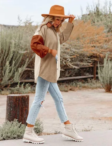 Miniatura 6 de Magritta Camisas de manga larga con cuello en V y botones para mujer, blusas de gran tamaño con bolsillos