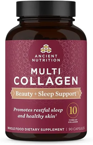Ancient Nutrition Pastillas de colágeno para cabello, piel y uñas, belleza + sueño, 90 unidades, suplemento de colágeno + magnesio, apoya la piel y
