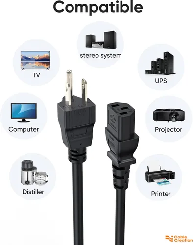 Miniatura 3 de CableCreation [Paquete de 5] Cable de alimentación universal de 1 pie 18 AWG para cable NEMA 5-15P a IEC320C13, 1.0 ft / negro