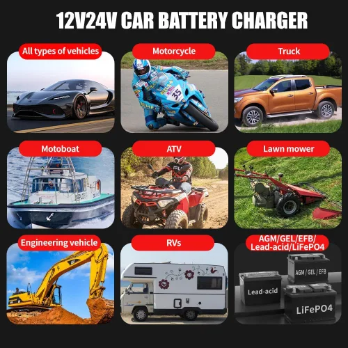 Miniatura 8 de Cargador de batería de coche de 20 amperios, LiFePO4 de 12V/20A y 24V/10A, plomo ácido (AGM/Gel/SLA), cargador inteligente automático de goteo