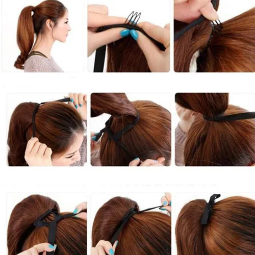 Miniatura 5 de Focussexy Extensión de cola de caballo sintética de 21 pulgadas con cordón para atar y cola de caballo rizada para mujer