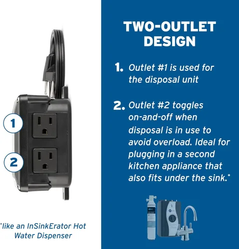 Miniatura 2 de InSinkErator STS00 interruptor de aire para fregadero o mesada con doble salida, incluye botón cromado y blanco, STS-00