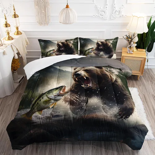 Miniatura 15 de AILONEN Juego de edredón con cabeza de lobo impresa tamaño individual, juego de ropa de cama de lobo para la noche para niños y hombres, juego