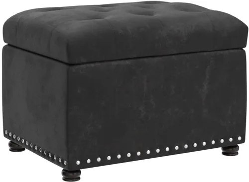Miniatura 5 de Homebeez Banco otomano de almacenamiento copetudo, taburete de terciopelo con parte superior elevadora y ribete de cabeza de clavo (gris oscuro)