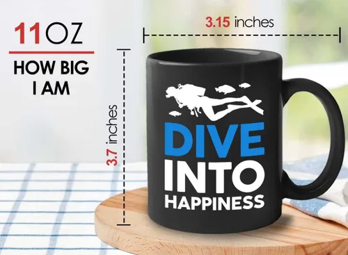 Miniatura 5 de Taza de café de buceo de 11 onzas, color negro, sumerge en la felicidad, actividades de respiración subacuática, pasatiempos, natación, ascenso