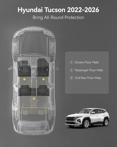 Miniatura 2 de 3W Alfombrillas de Piso Compatibles con Hyundai Tucson 2022-2025 2026 (No para Híbrido), Forros de Piso de Automóvil TPE para Todo Clima de Ajuste