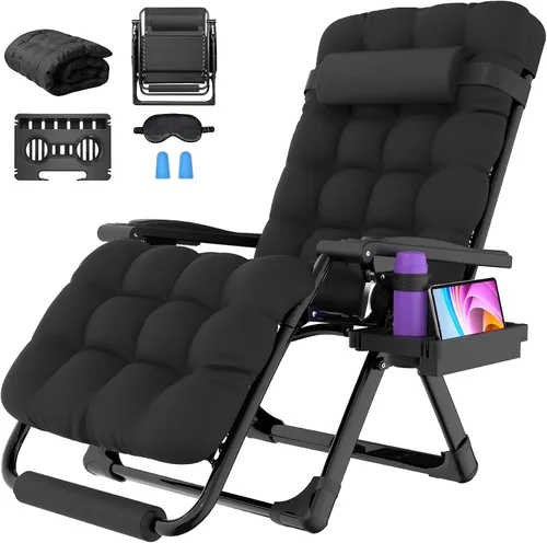 Miniatura 8 de Suteck Silla de gravedad cero de gran tamaño, silla reclinable de 29 pulgadas XL para exteriores con cojín extraíble y reposacabezas, silla